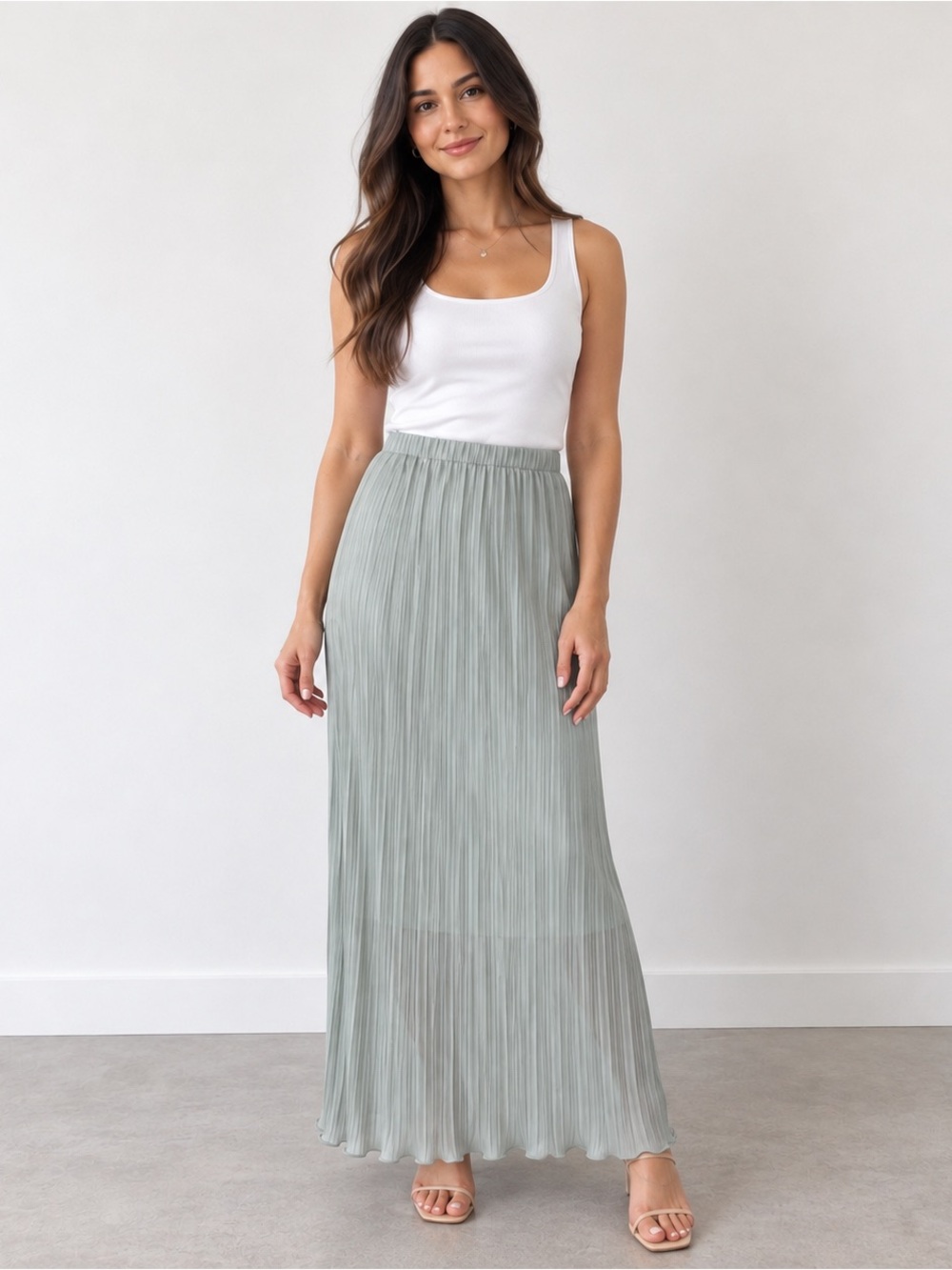 NWT - INTERMIX Pleated Maxi Skirt in Light Sage